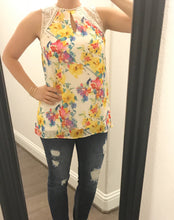 Floral top with keyhole and lace