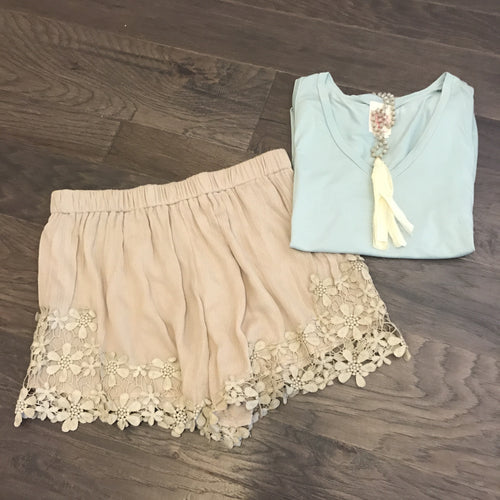 Tan shorts with Lace Trim